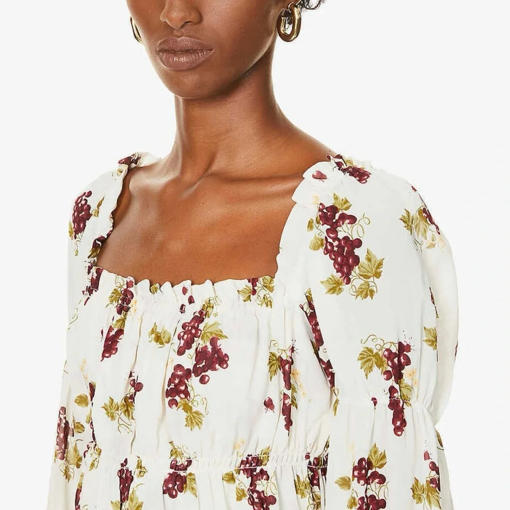 Reformation Amarena Grape Puff Sleeve Top